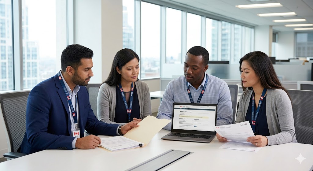 4 agents talking to gether over a table