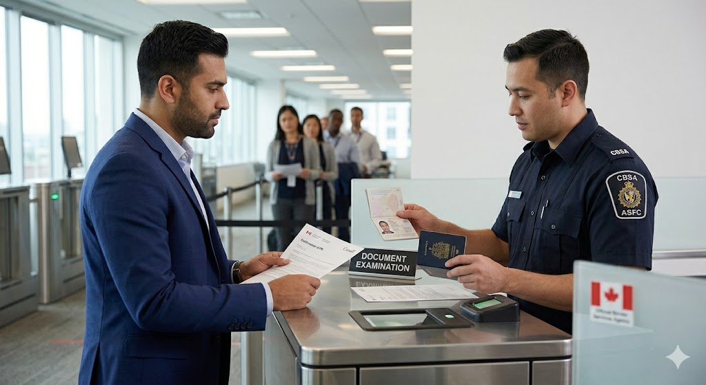 officer checking immigration document