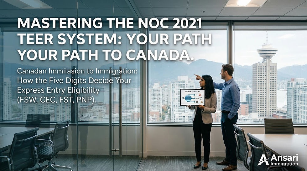 A young professional of South Asian descent sits at a modern Toronto office desk with two large monitors. She is actively comparing a paper employment letter, which she holds with a pen, against the National Occupational Classification (NOC) search interface displayed on the screens.