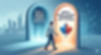 A stylized diagram illustrating an Express Entry applicant walking through two glowing archways simultaneously. The first gate is labeled 'GATE 1: MINIMUM PROGRAM ELIGIBILITY', and the second is 'GATE 2: FRENCH CATEGORY REQUIREMENTS'.v