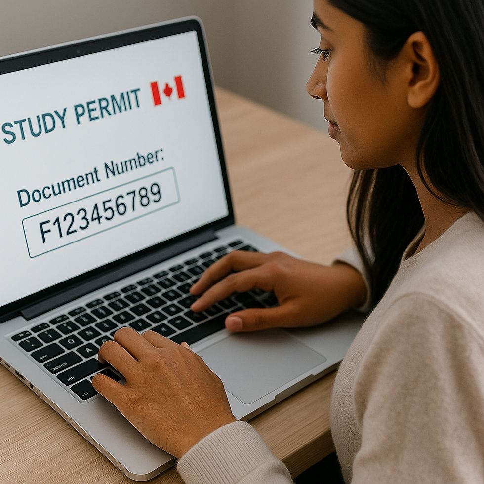 Student entering Canadian study permit document number online in an IRCC account — Vancouver, BC