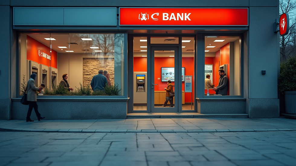 Eye-level view of a Canadian bank branch entrance