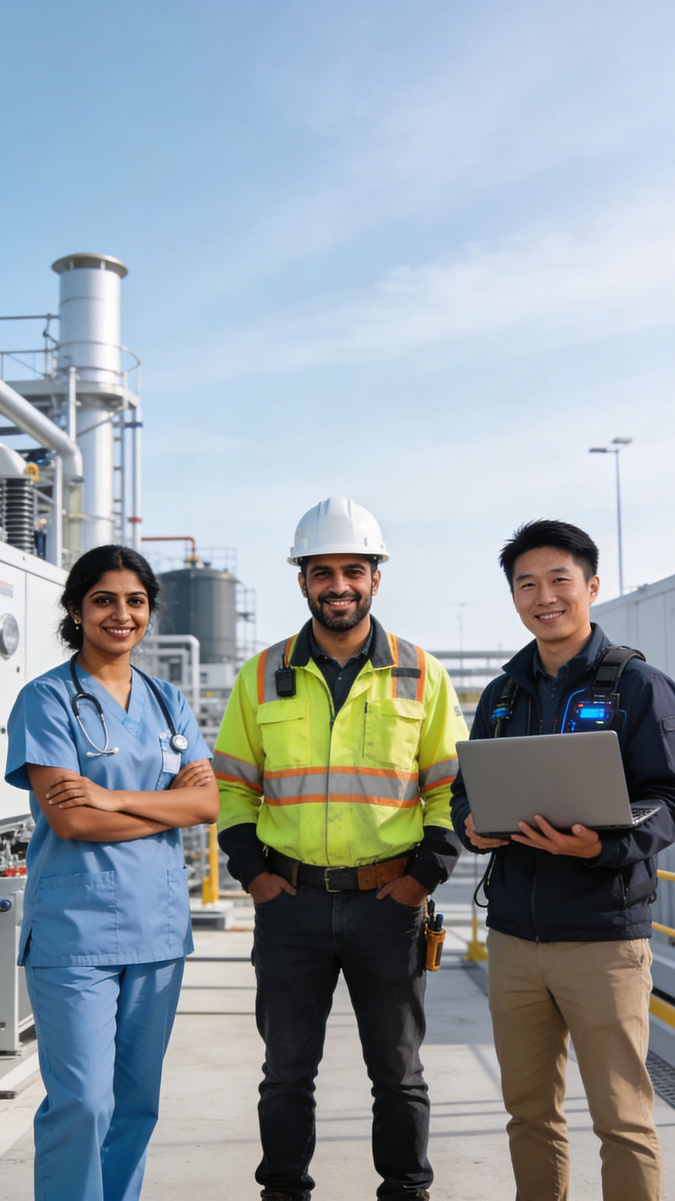 Diverse skilled workers in healthcare construction and technology representing Alberta AAIP priority sectors 2026