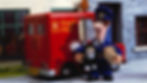 Postman Pat with his van and a parcel