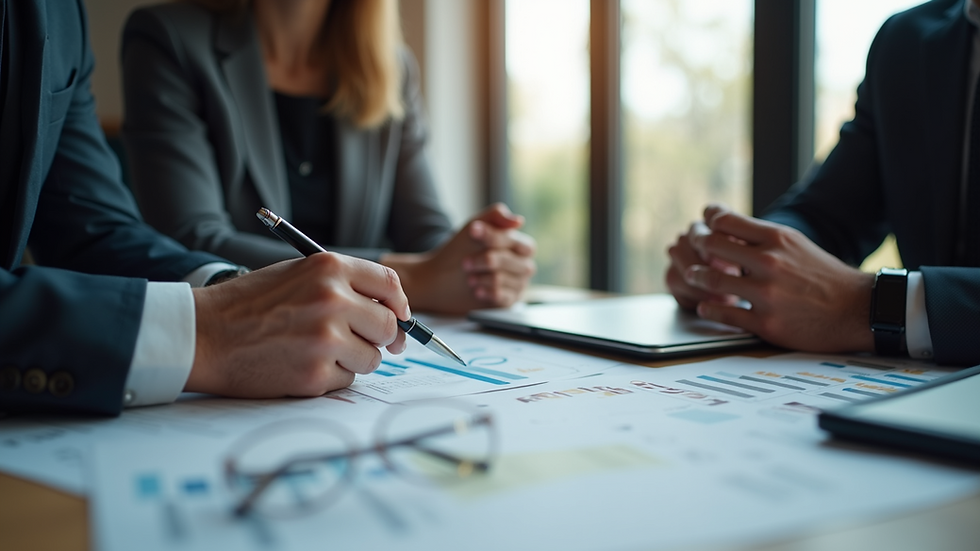 Close-up view of a consultant discussing strategies with a business team