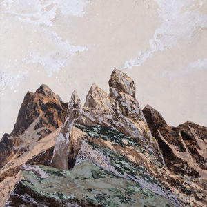 Textured painting of the Dolomites in earthy colours