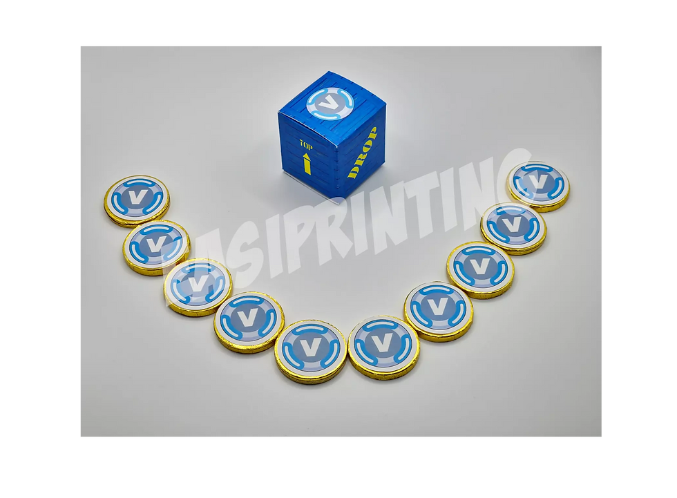 10 Gaming Battle Milk Chocolate Gold Coins in a supply box. Birthday/Party/Bags