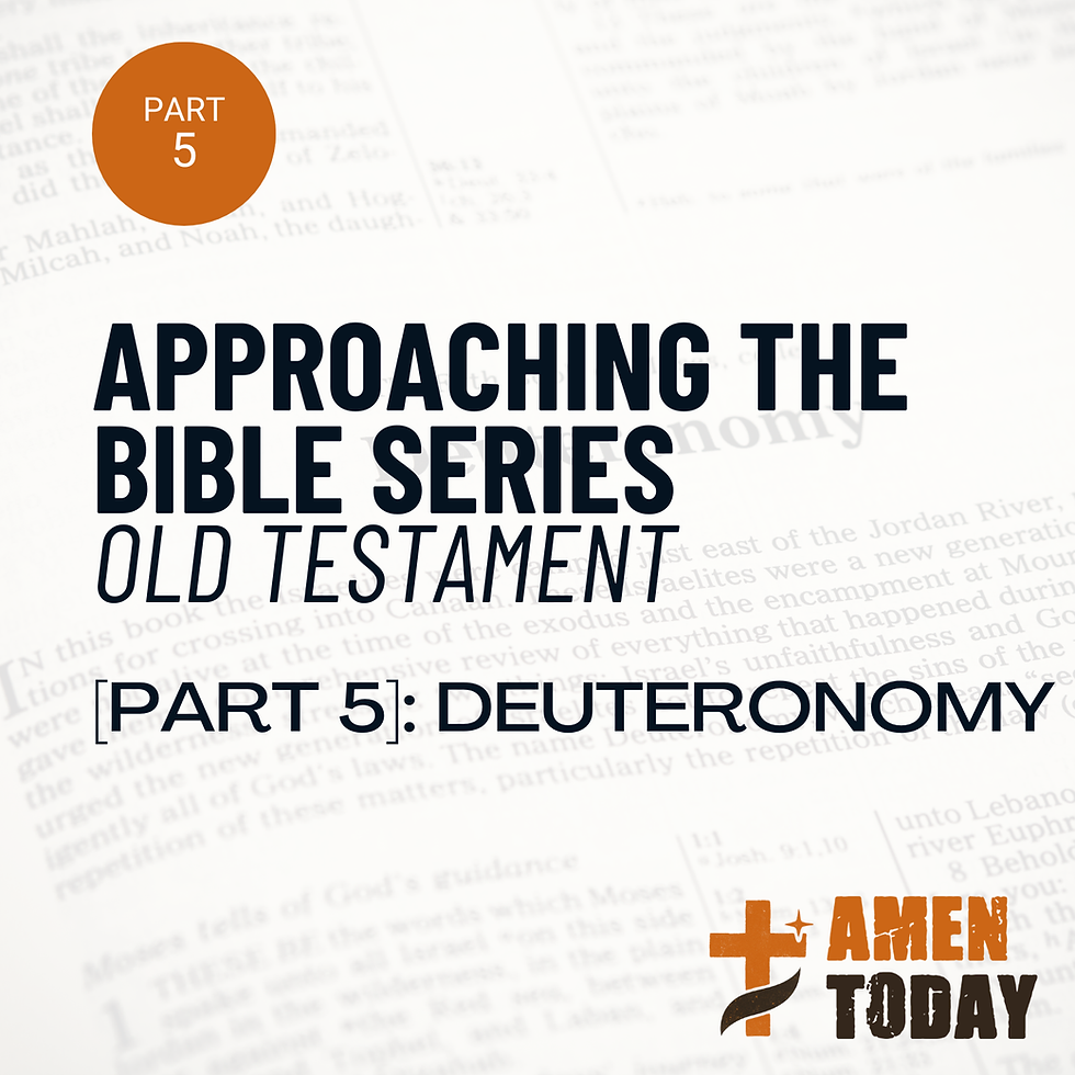 Open Bible representing the Book of Deuteronomy as part of the "Approaching the Bible – Old Testament" series, exploring Moses' final messages, obedience, faithfulness, and preparing Israel to enter the Promised Land.