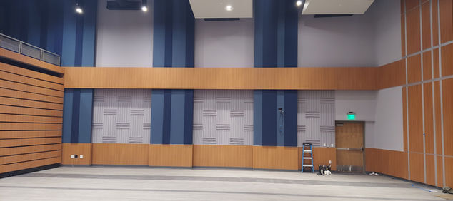 Custom wood millwork accent wall in community recreation center, Colorado