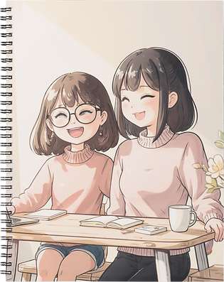 duas meninas a conversar e rir , estilo mangá tom pastel