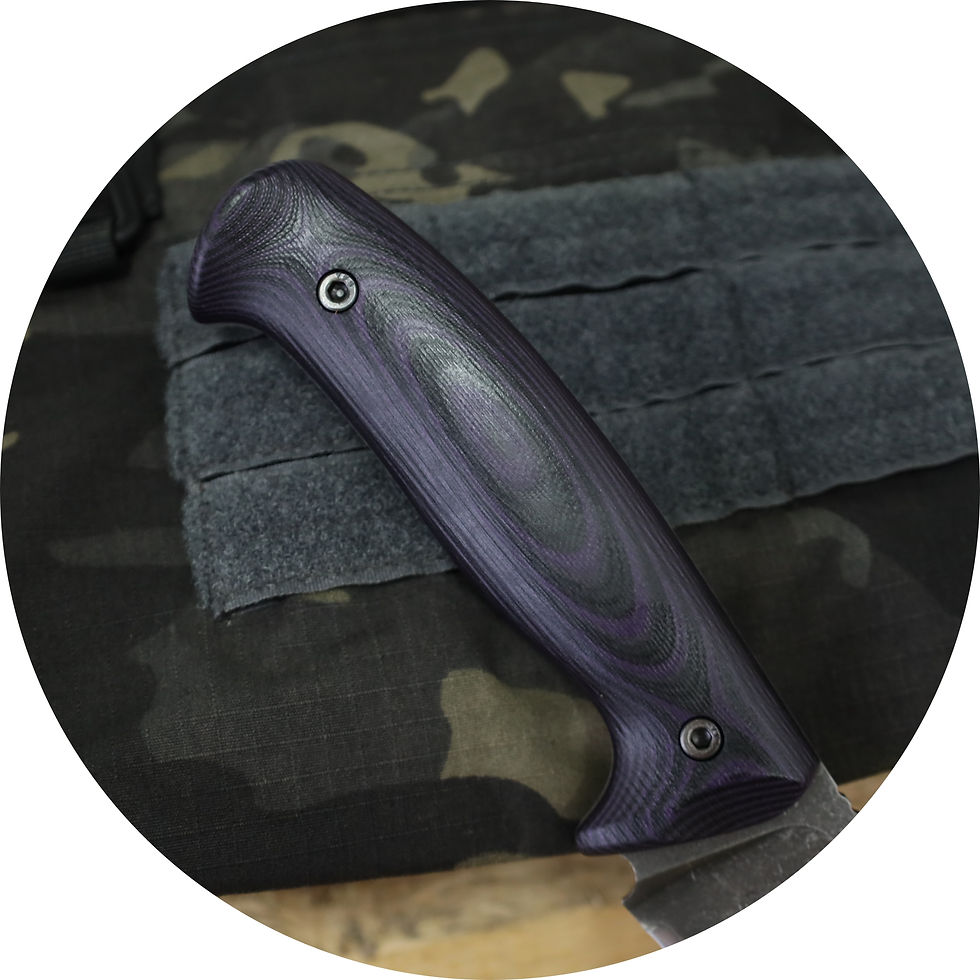 Miniaturbild: Lanzeta (NC)- APO washed / (SK85)-Purple camo Grip/Black Kydex Sheath