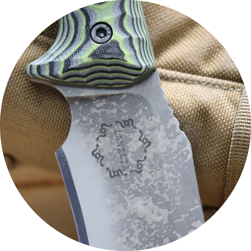 Thumbnail: Lanzeta (C)- SP/ (SK85)-Zombie Green Rugged Camo Grip/Black Kydex Sheath