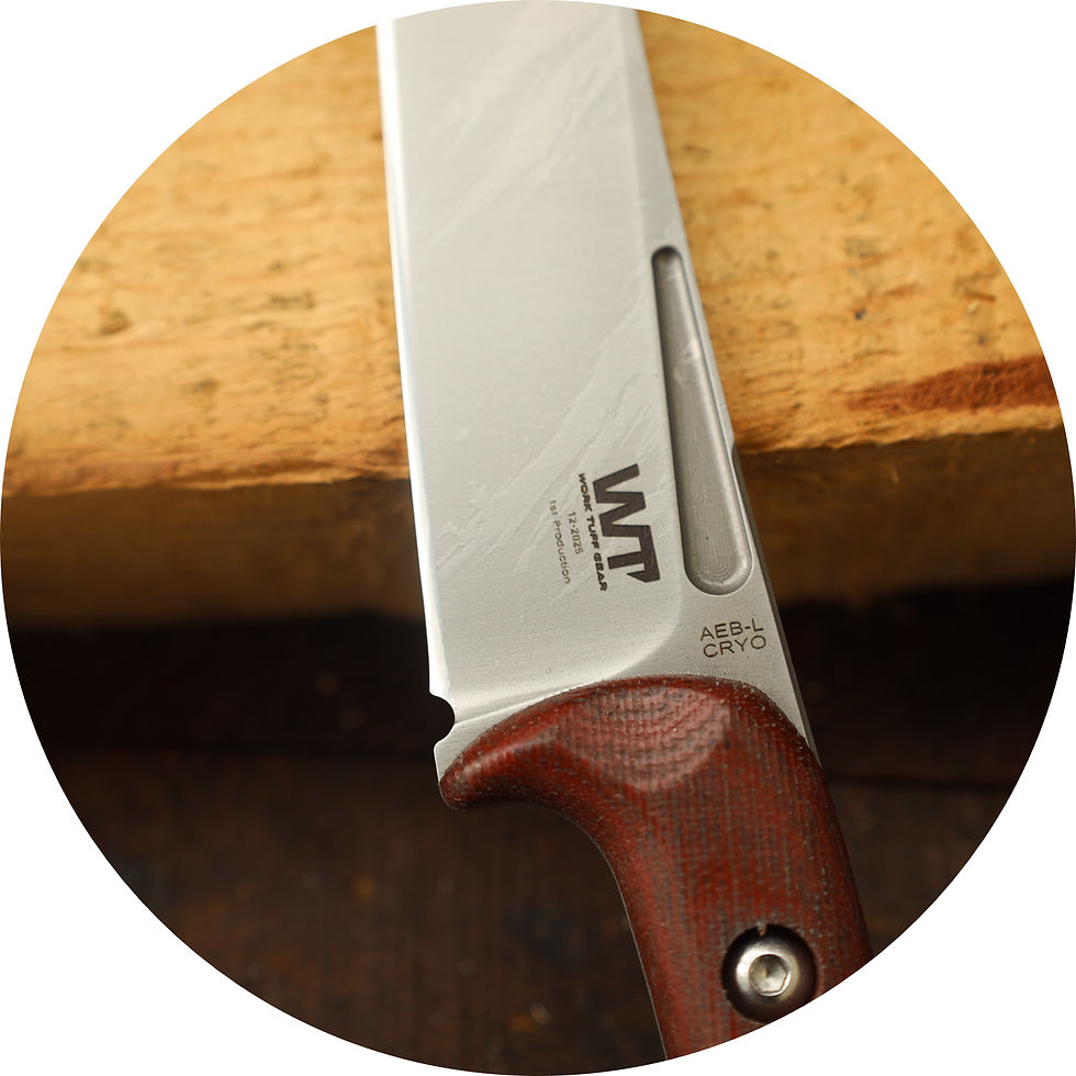 Miniatura: Devilhorn-AEB-L (Tiger Stripe-light) /Natural Canvas Micarta Grip.