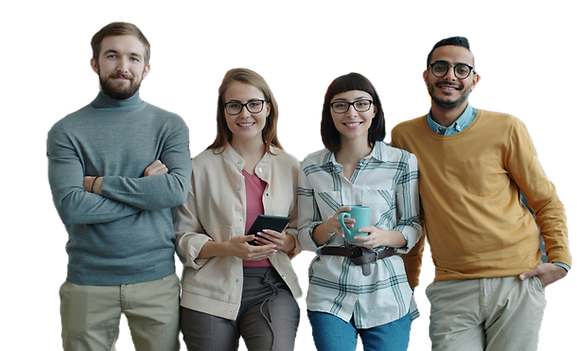 Portrait of cheerful young people cowork