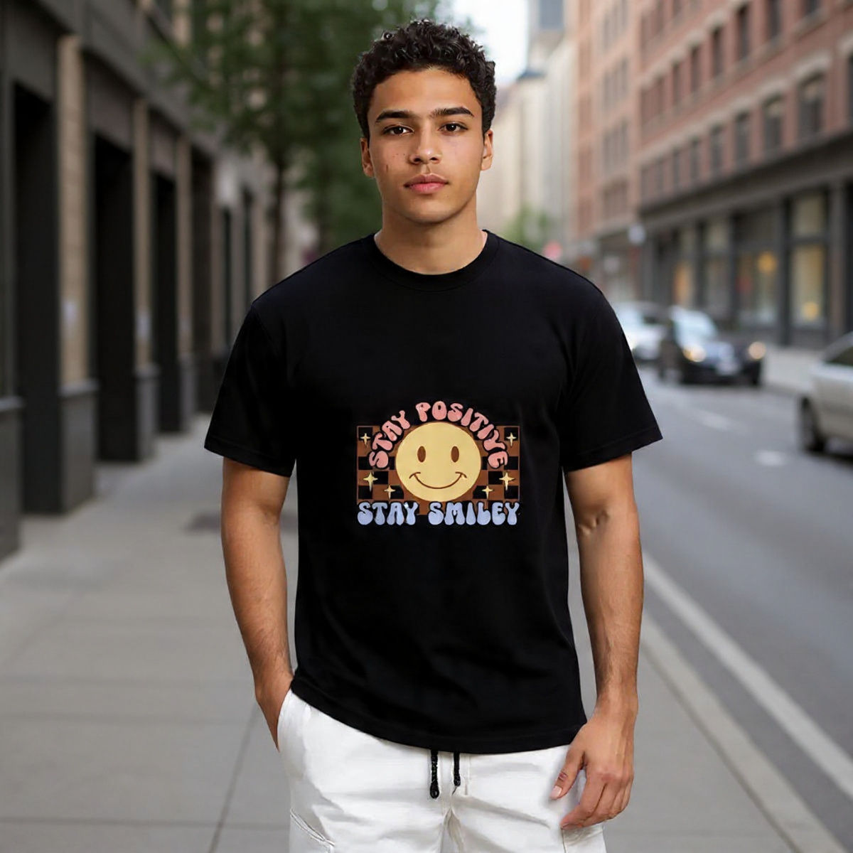 Men's Quote Graphic '' Stay positive Stay smiley'' T-shirt 