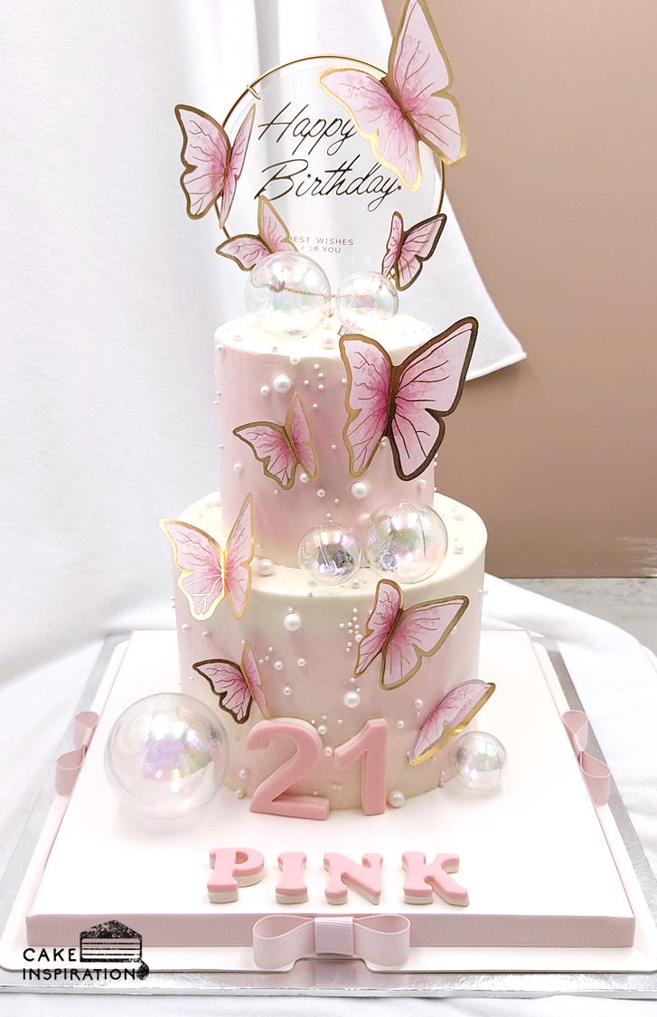 Thumbnail: 2 tier Butterfly Rustic Cream Cakes (G13)