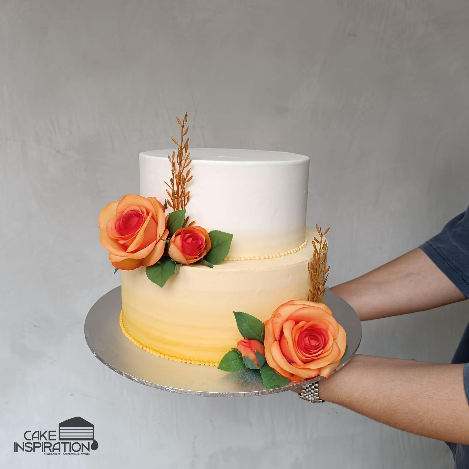 Yellow & Orange Themed Floral Cake (W05)