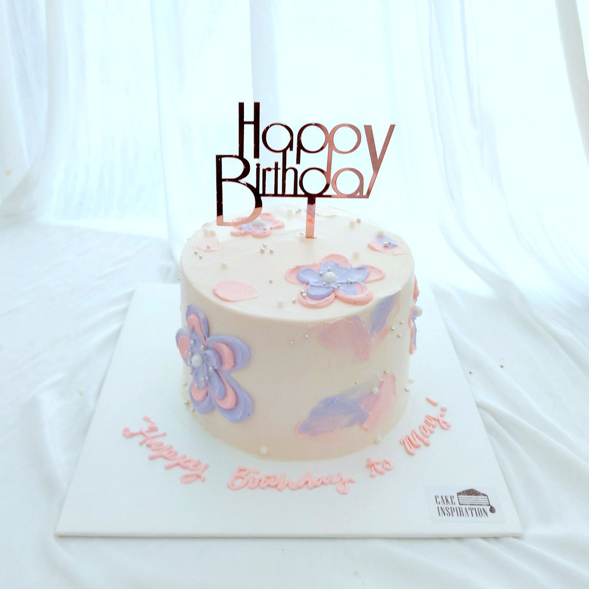 Pastel Flower Themed Birthday Cake (G26)