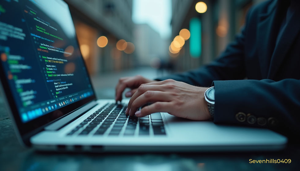 Eye-level view of a person using a laptop with a focus on cybersecurity measures