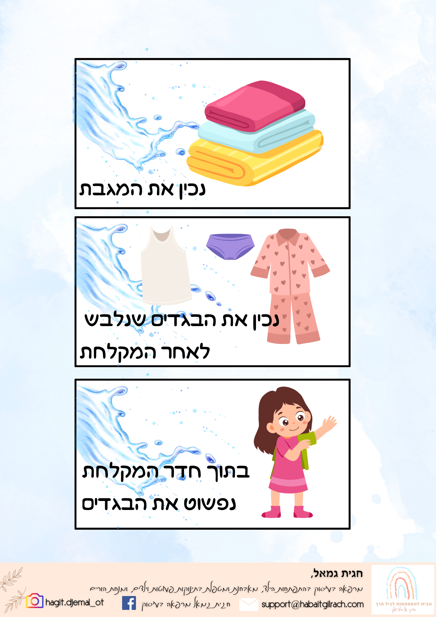 כרטיסיות התארגנות למקלחת - בנות