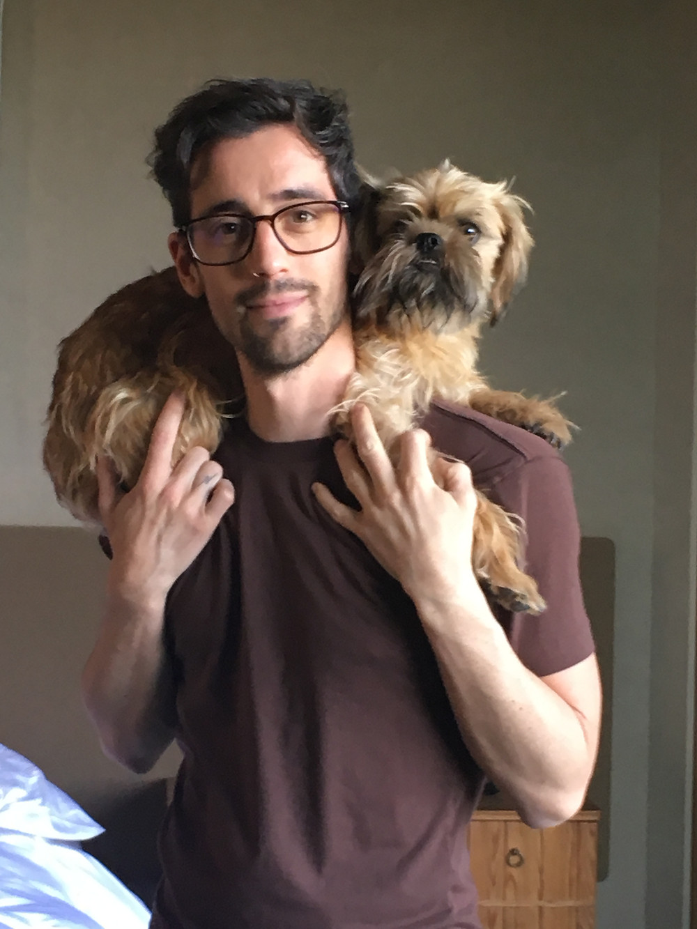 Brandon Herman holding a dog