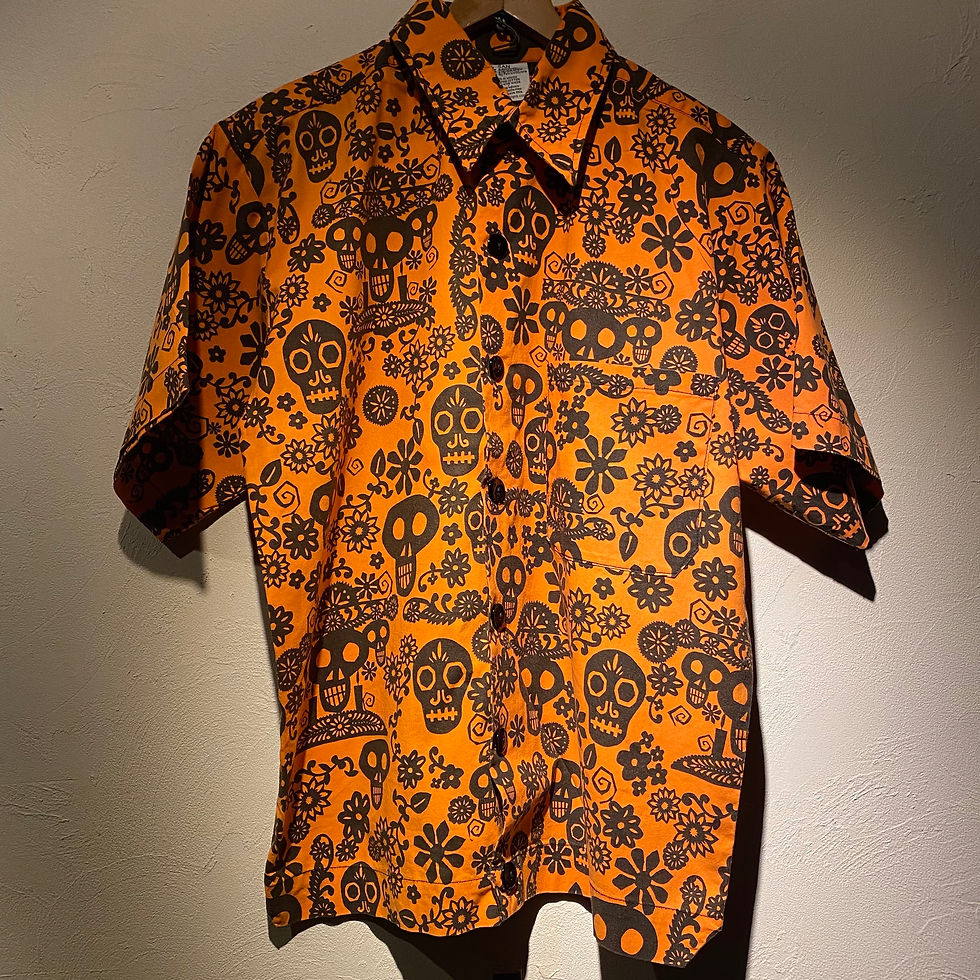 メキシコ オレンジ スカル 花柄 半袖アロハシャツ メンズ カジュアル