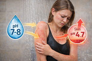 Woman with eczema suffers from increasking skin pH due to contact with water during shower 