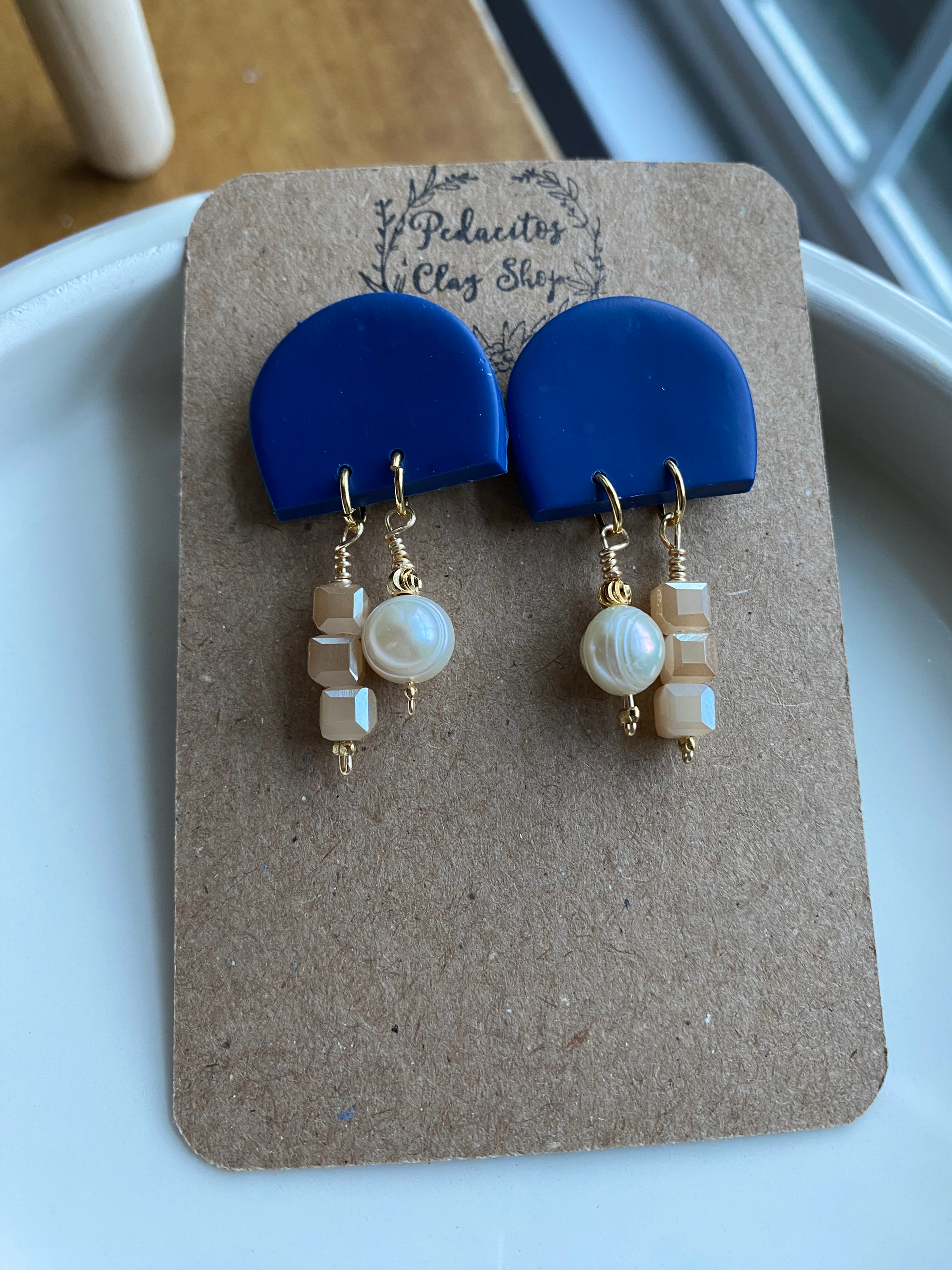 Wholesale Half Circle Pearl and Bead Stud Earrings