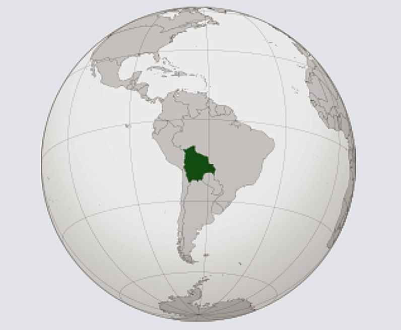 Ubicación de Bolivia en el continente americano.