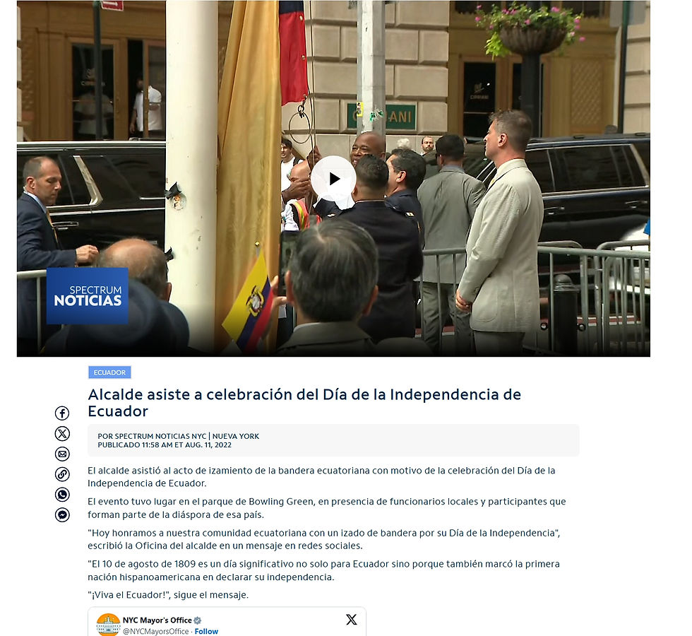 Spectrum Noticias, Canal 1 de Nueva York, también reportó y publicó en linea, una nota incluyendo la referencia del primer izamiento en la cuenta oficial del alcalde de Nueva York, así como un video con el momento del izamiento ese miércoles 10 de agosto de 2022, como se aprecia en la gráfica.