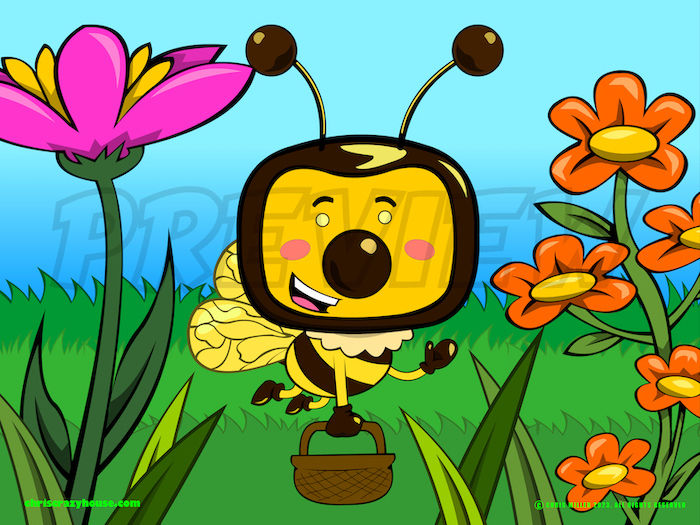 cartoon, vector art, cute, bee, spring, pollen, buzz