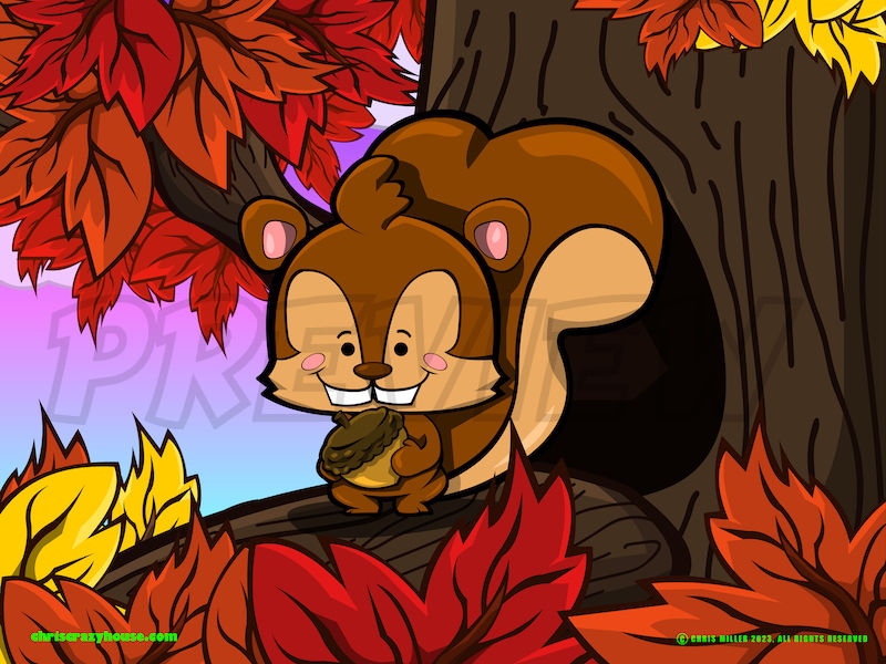 cartoon, vector art, cute, squirrel, nuts, fall, cute, critter