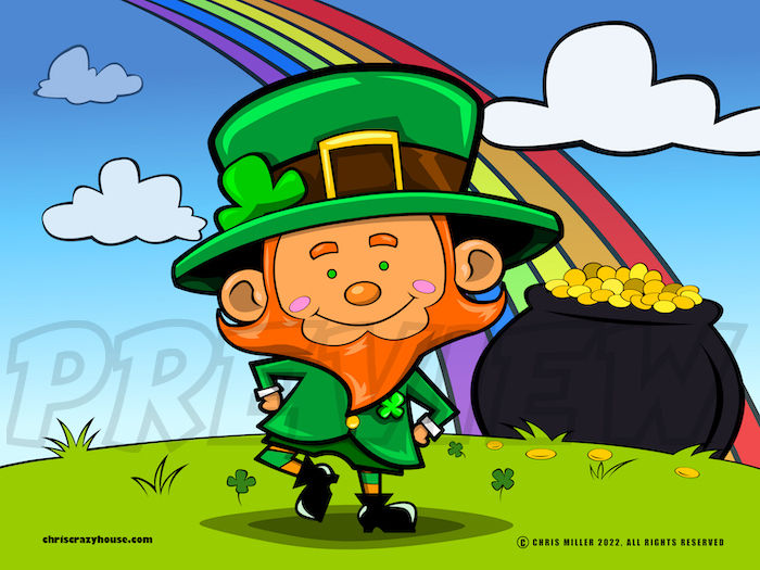 Leprechaun, cartoon, vector art, cute, leaping, jump