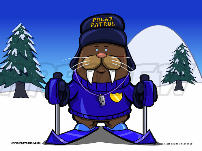 cartoon, vector art, cute, walrus, patrol, police,