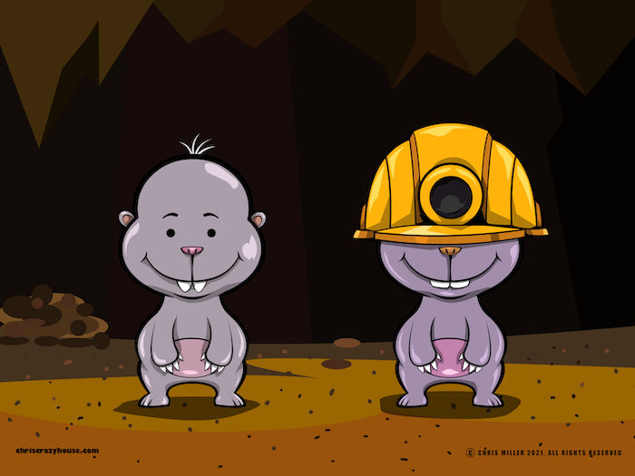 cartoon, vector art, cute, moles, pest, burrow,