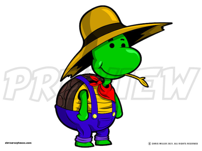 Farmer, Turtle, kids, Cartoon, Vector art,