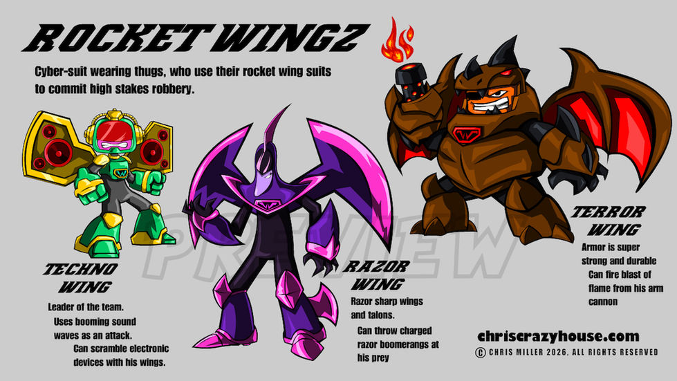 Rocket Wingz Character Designs