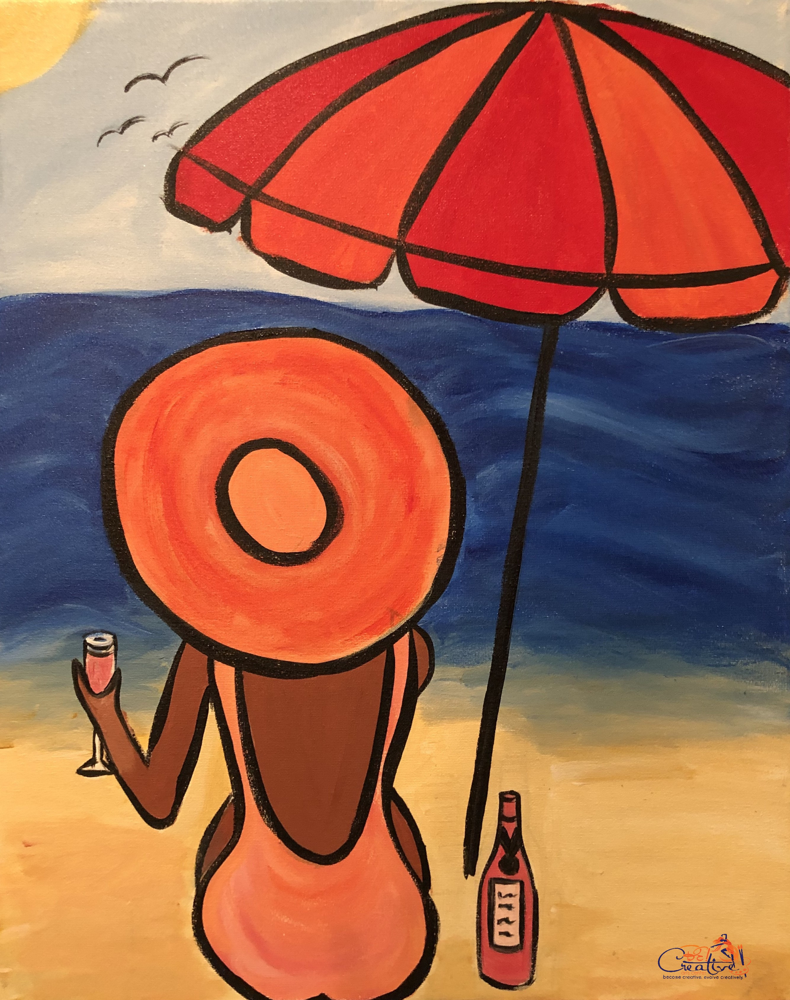 Virtual Paint Party with BE! Creative A DRINK AT THE BEACH BE