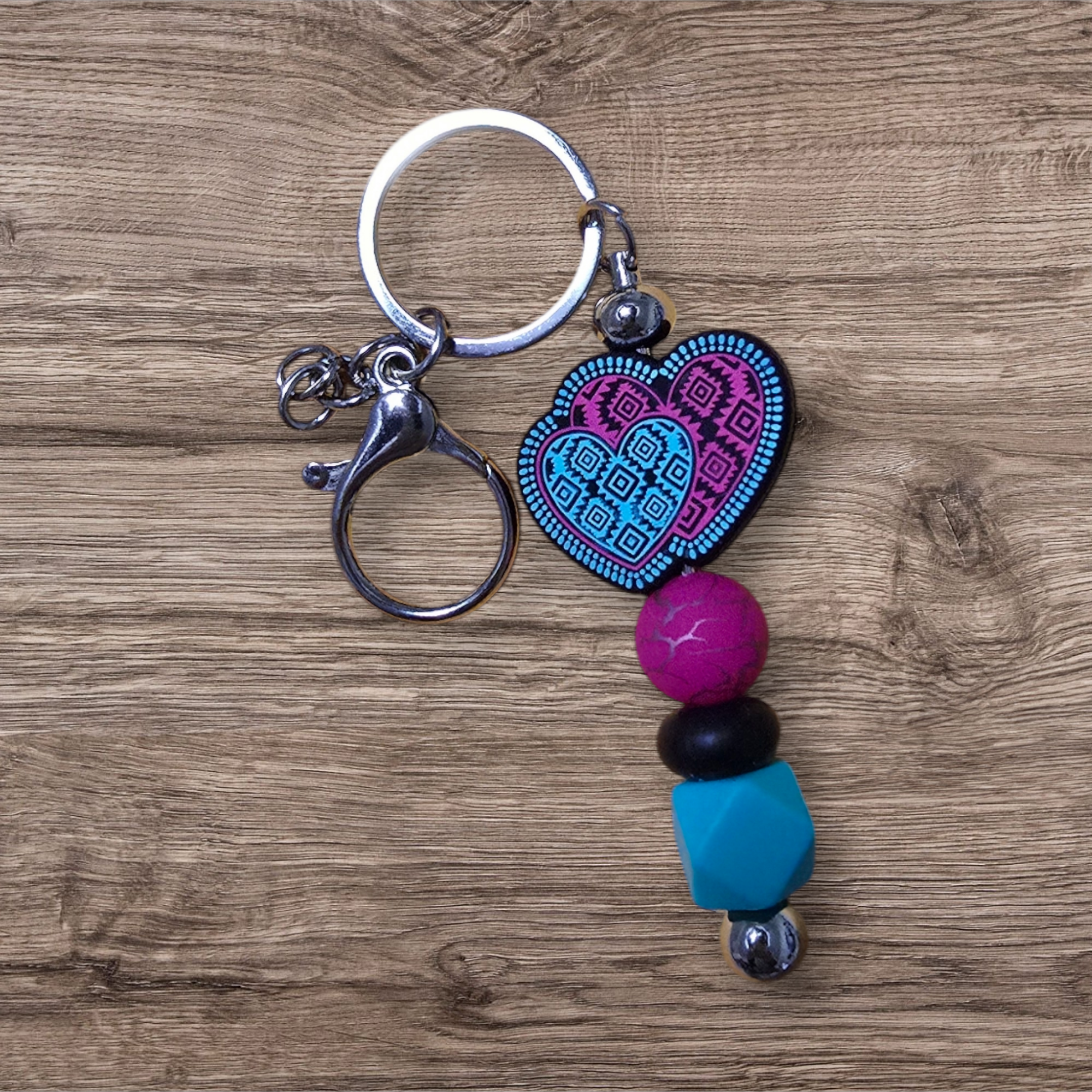 Pink & Teal Hearts Keychain