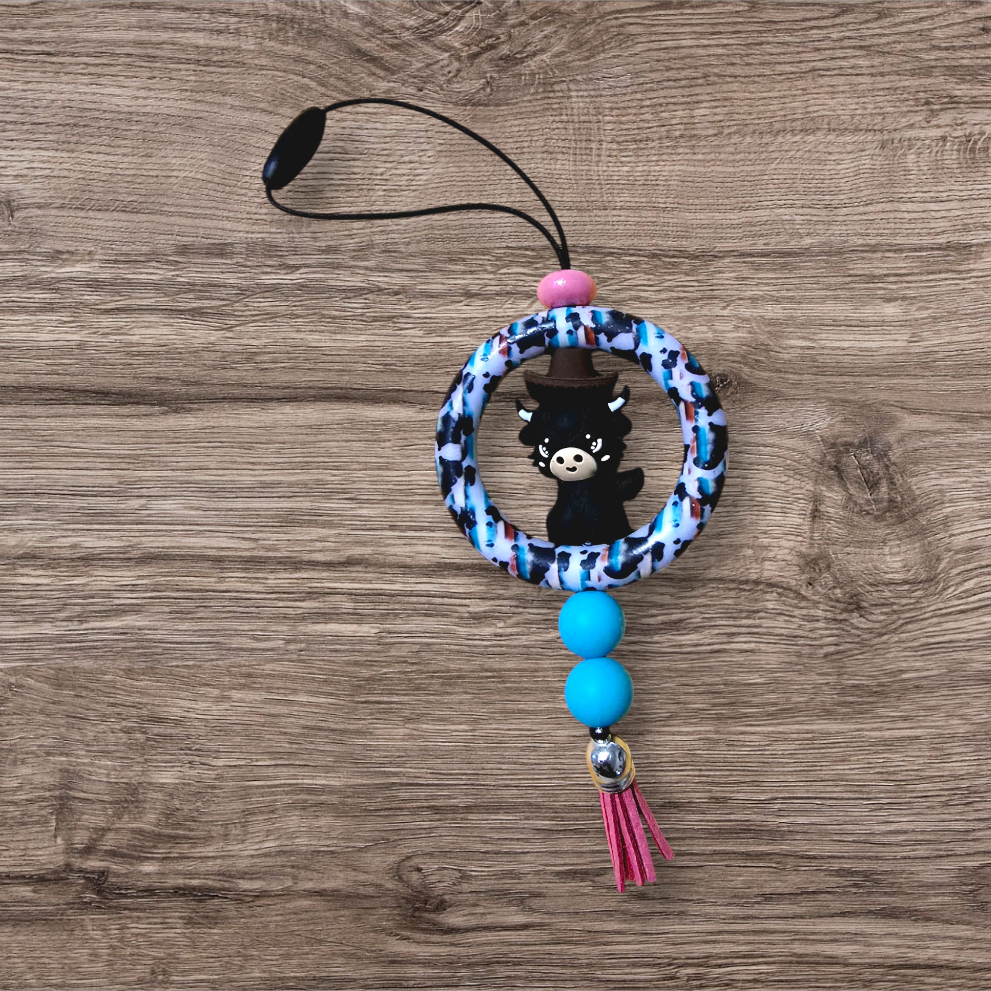 Black Cow Brown Hat Mirror Charm