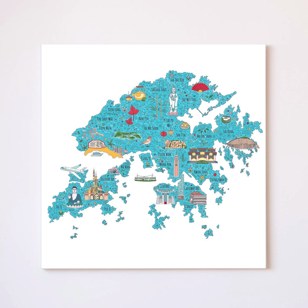Hong Kong Attraction Canvas Print - Blue(Chi/Eng)