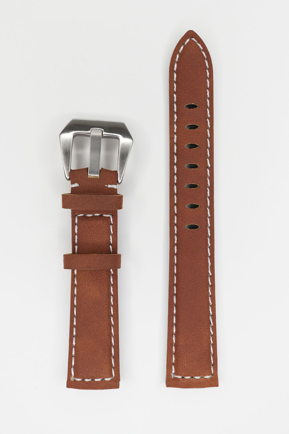 18mm Red Brown with White line Leather Watch Strap