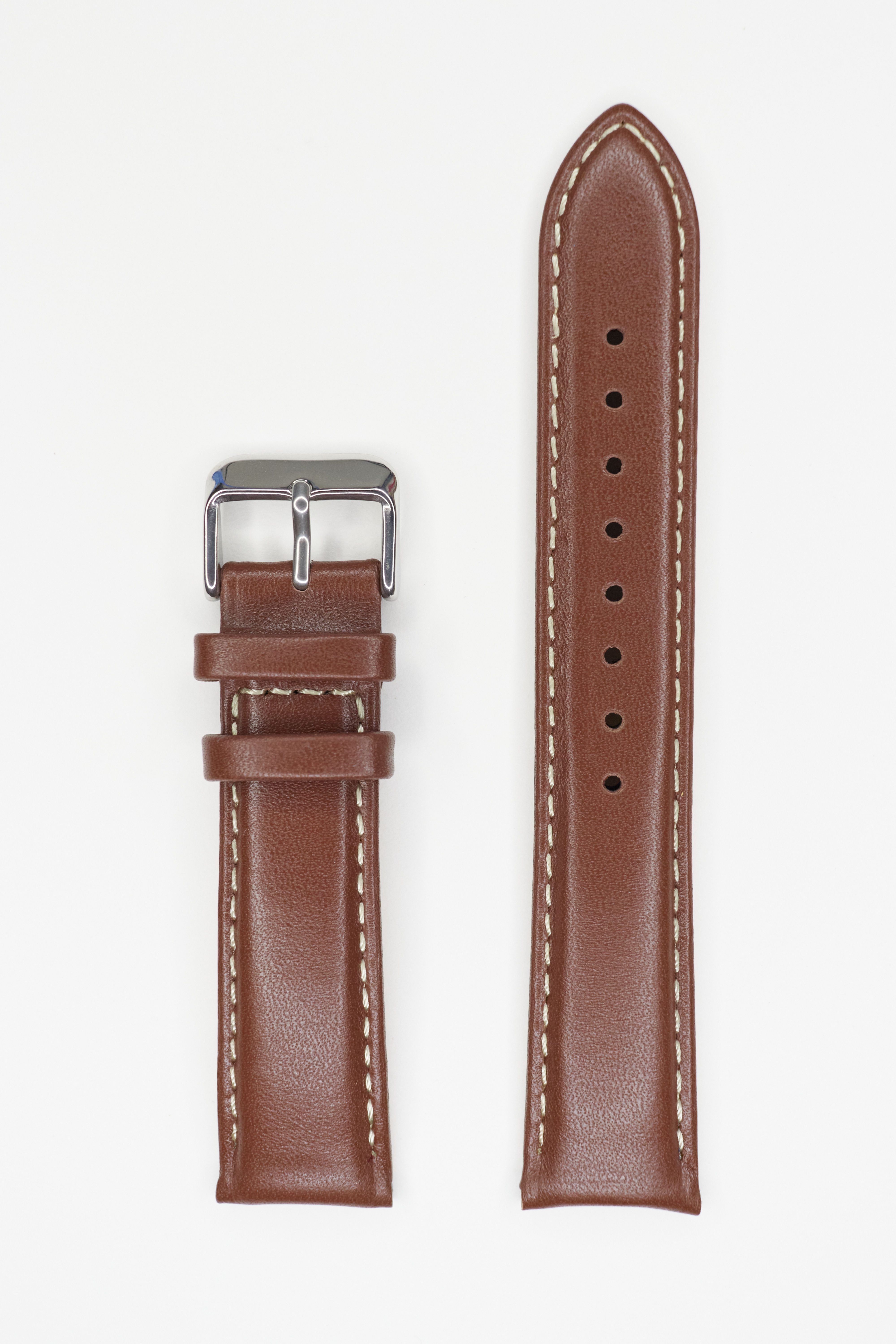 20mm Brown with White line Arc Leather Watch Strap