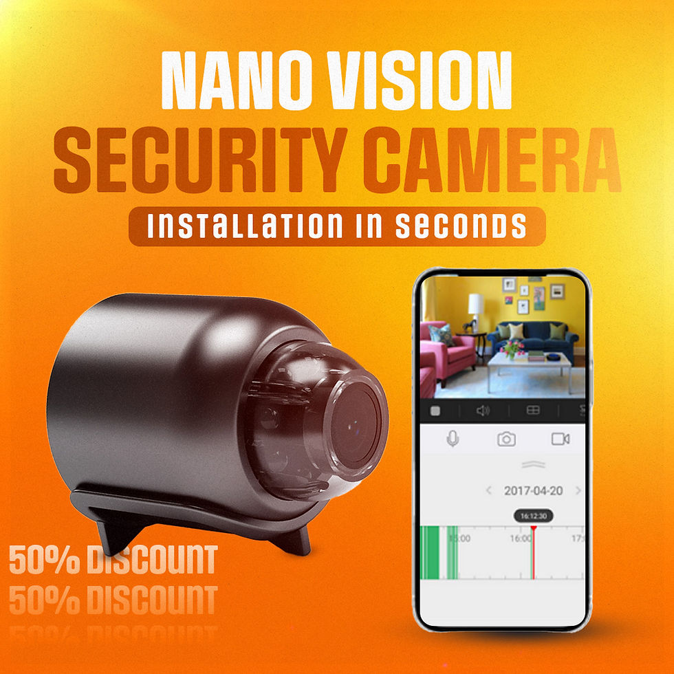Nano Vision security camera with smartphone app interface.