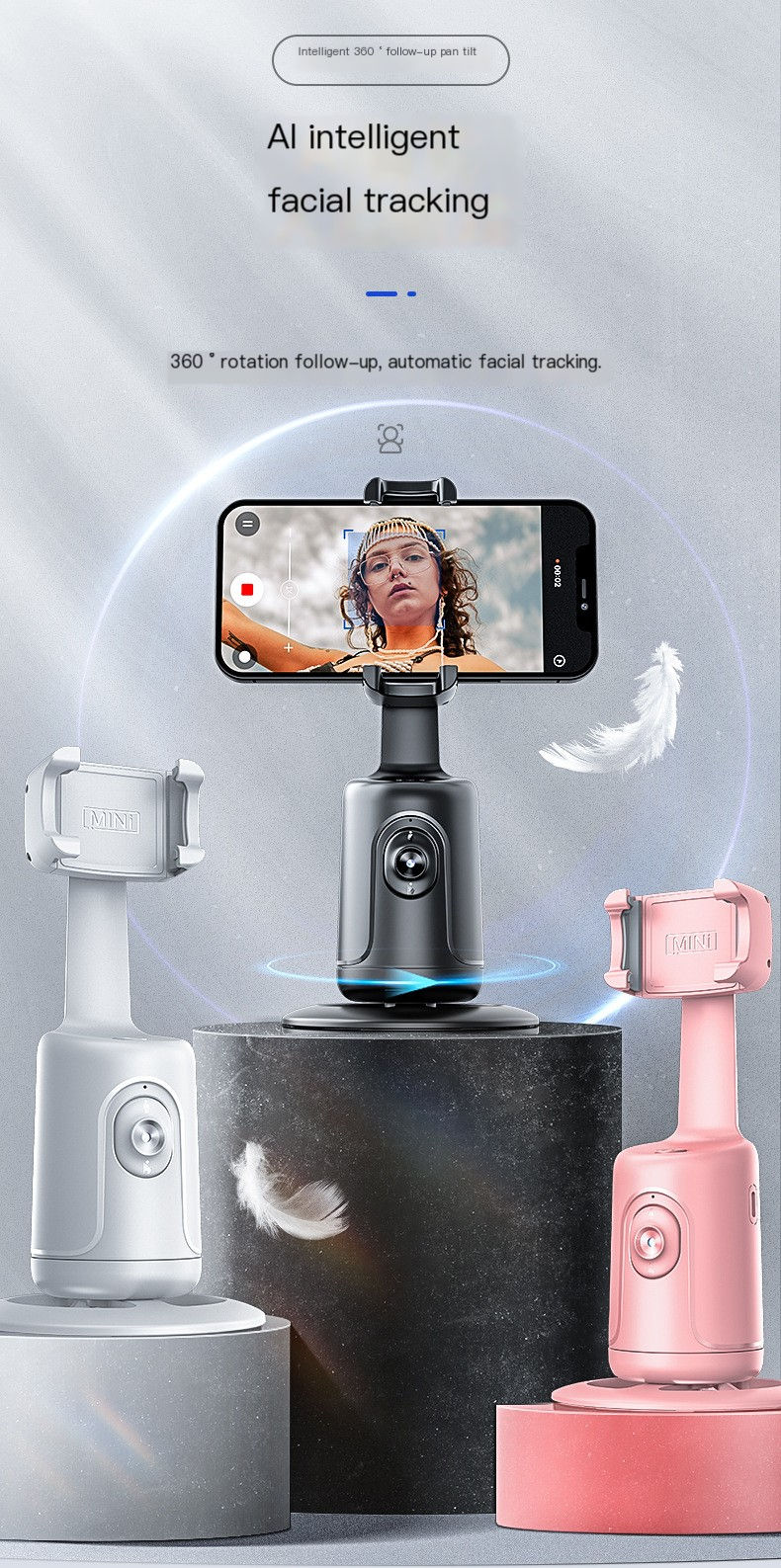 Gimbal PRO Stabilizer with 360° AI facial tracking.