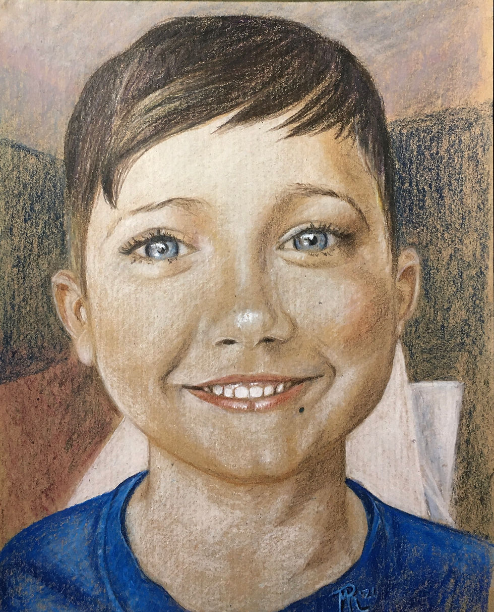 Un portrait au crayon de couleur de mon petit-fils Santiago.