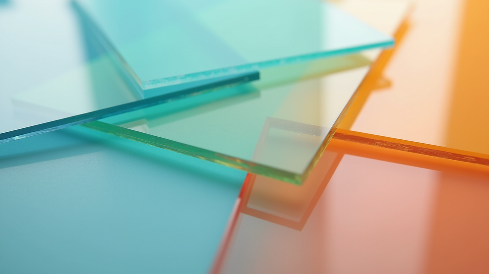 Close-up view of acrylic sheets with different colors and thicknesses