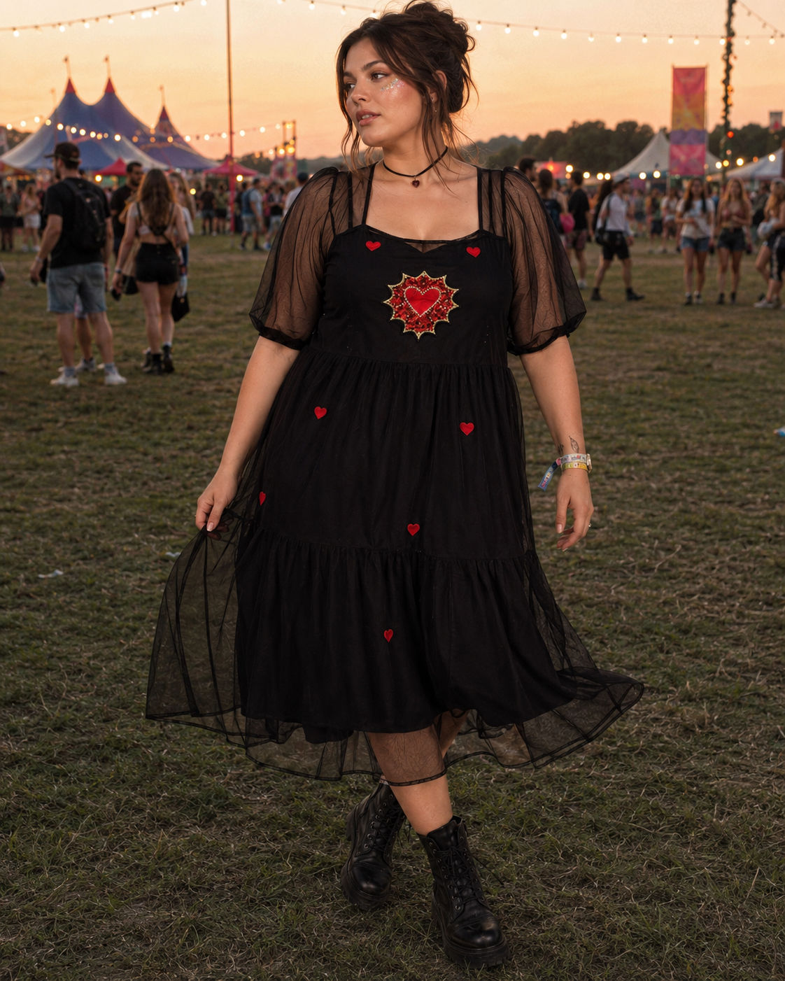 Queen of Hearts Black Floaty Dress Size Large