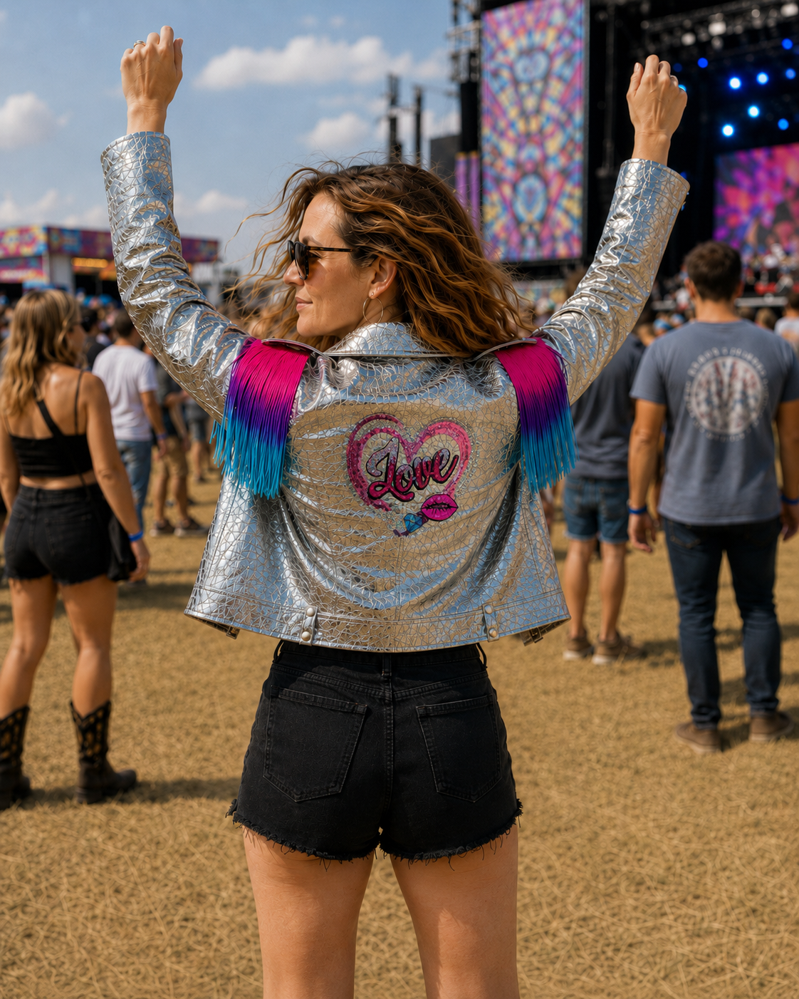 Reimagined Silver Love Fringe Biker Jacket