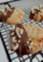 Peanut butter cookies dipped in chocolate and sprinkled with crushed peanuts